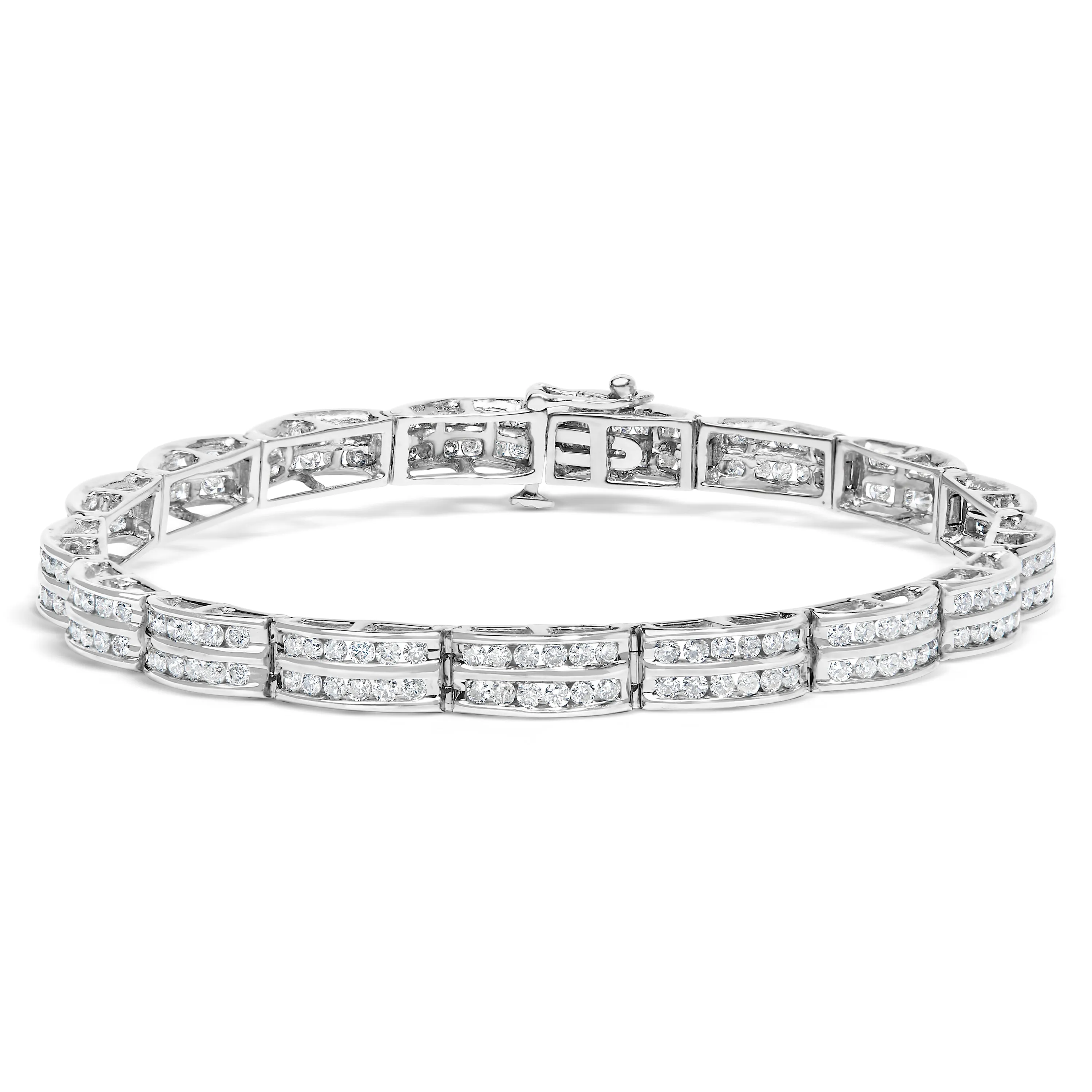 14K White Gold 3 1/5 Cttw Channel Set Diamond Double Row Tennis Bracelet