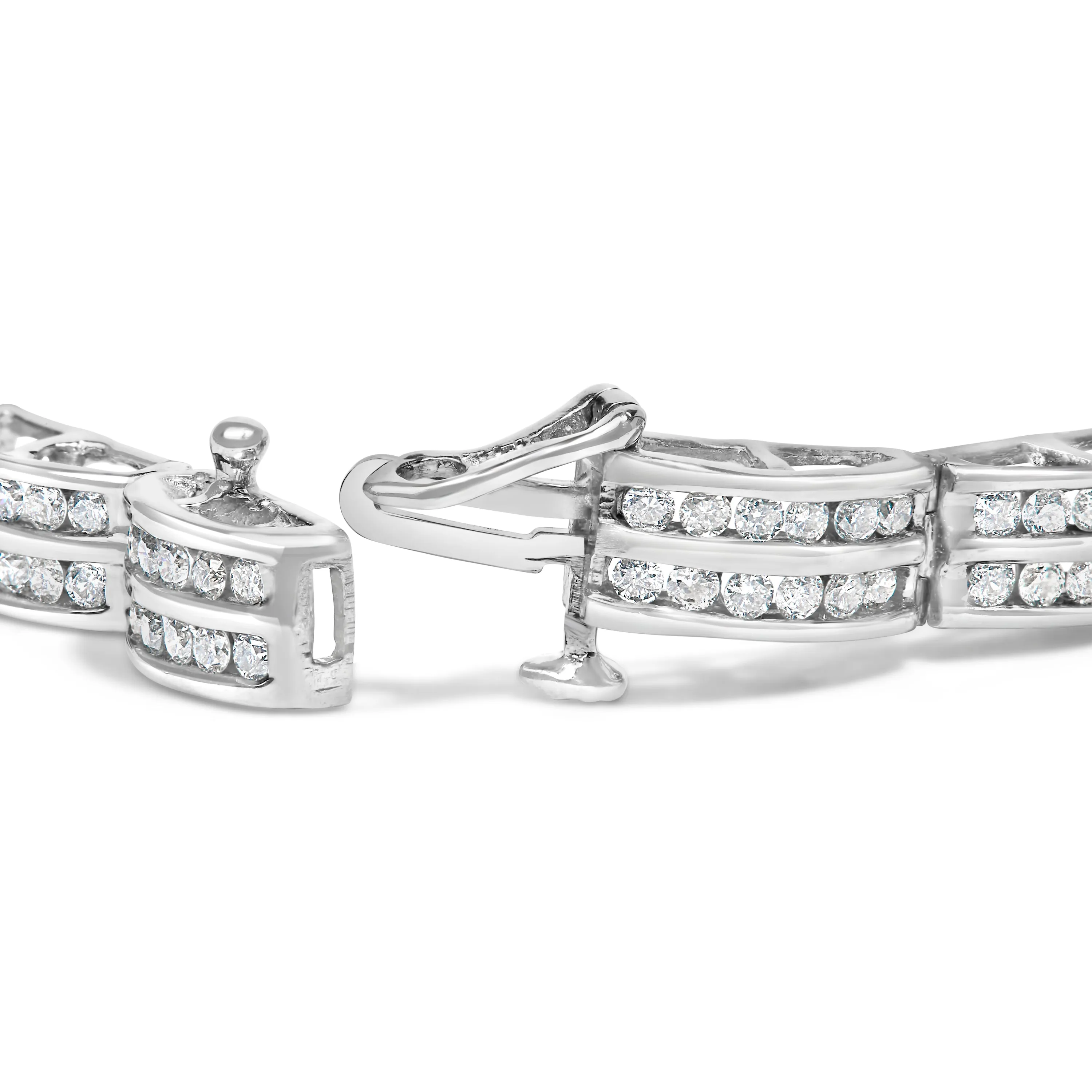 14K White Gold 3 1/5 Cttw Channel Set Diamond Double Row Tennis Bracelet