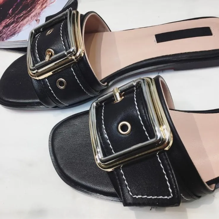 2022 Fashion  New Flat Peep Toe Belt Buckle Sandals