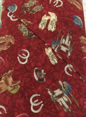 #544 - Cowgirl Country - Sara khammash - Moda - Texas Theme On Burgundy Red