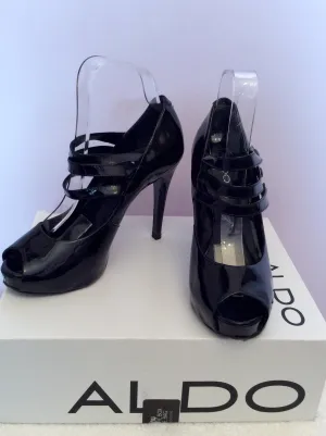 Aldo Black Patent Leather Peeptoe Mary Jane Heels Size 5/38