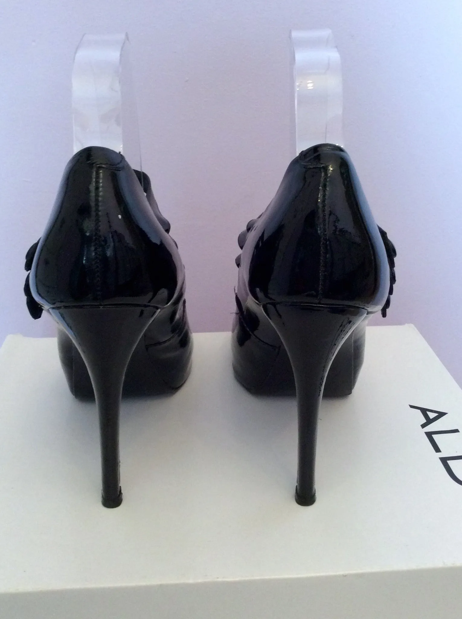Aldo Black Patent Leather Peeptoe Mary Jane Heels Size 5/38