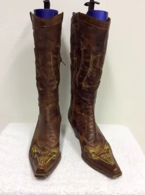 ANDREA MODA BROWN LEATHER COWBOY BOOTS SIZE 6/39