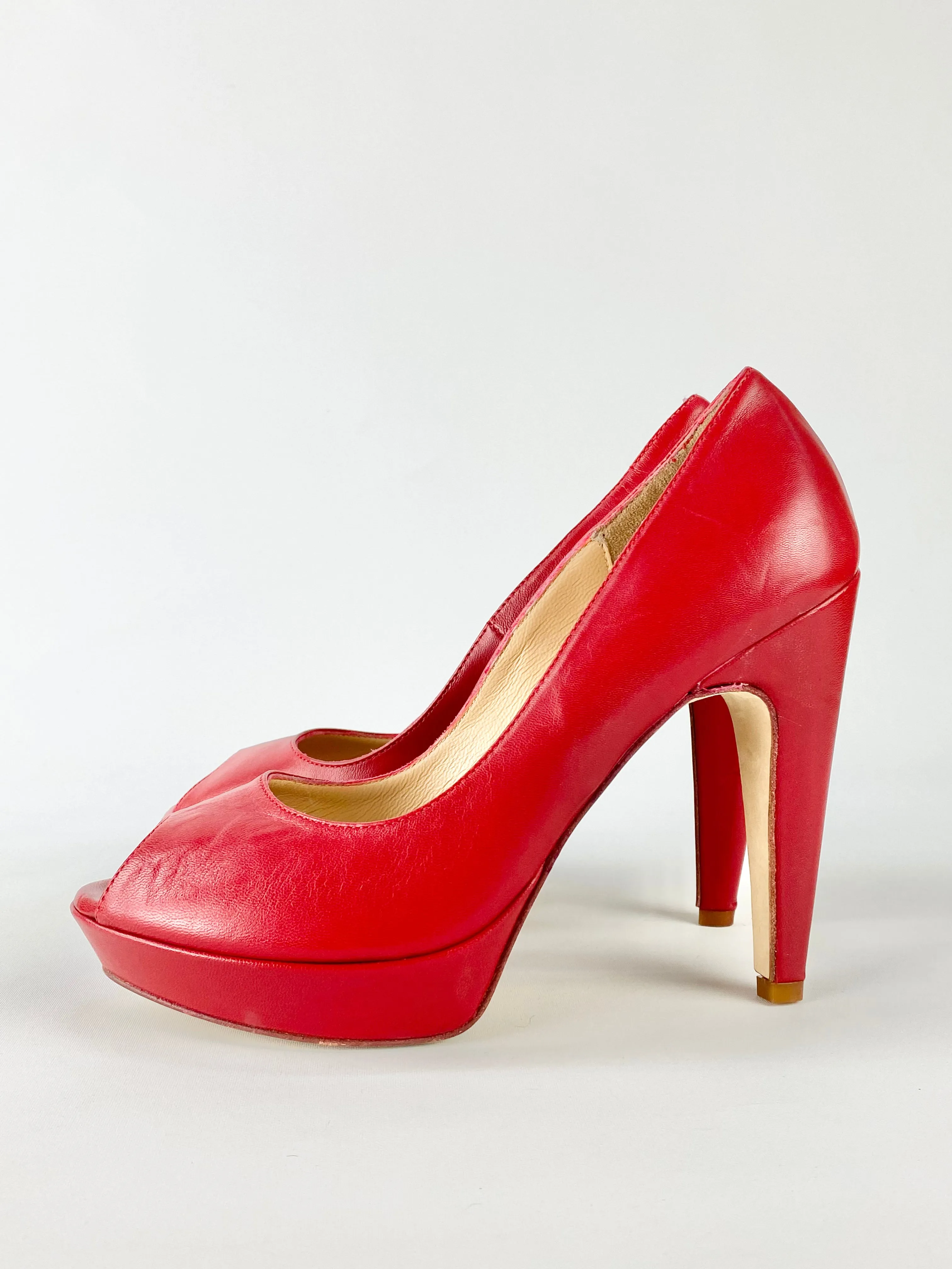 Anna F. Berry Red Peep Toe Heels - EU37