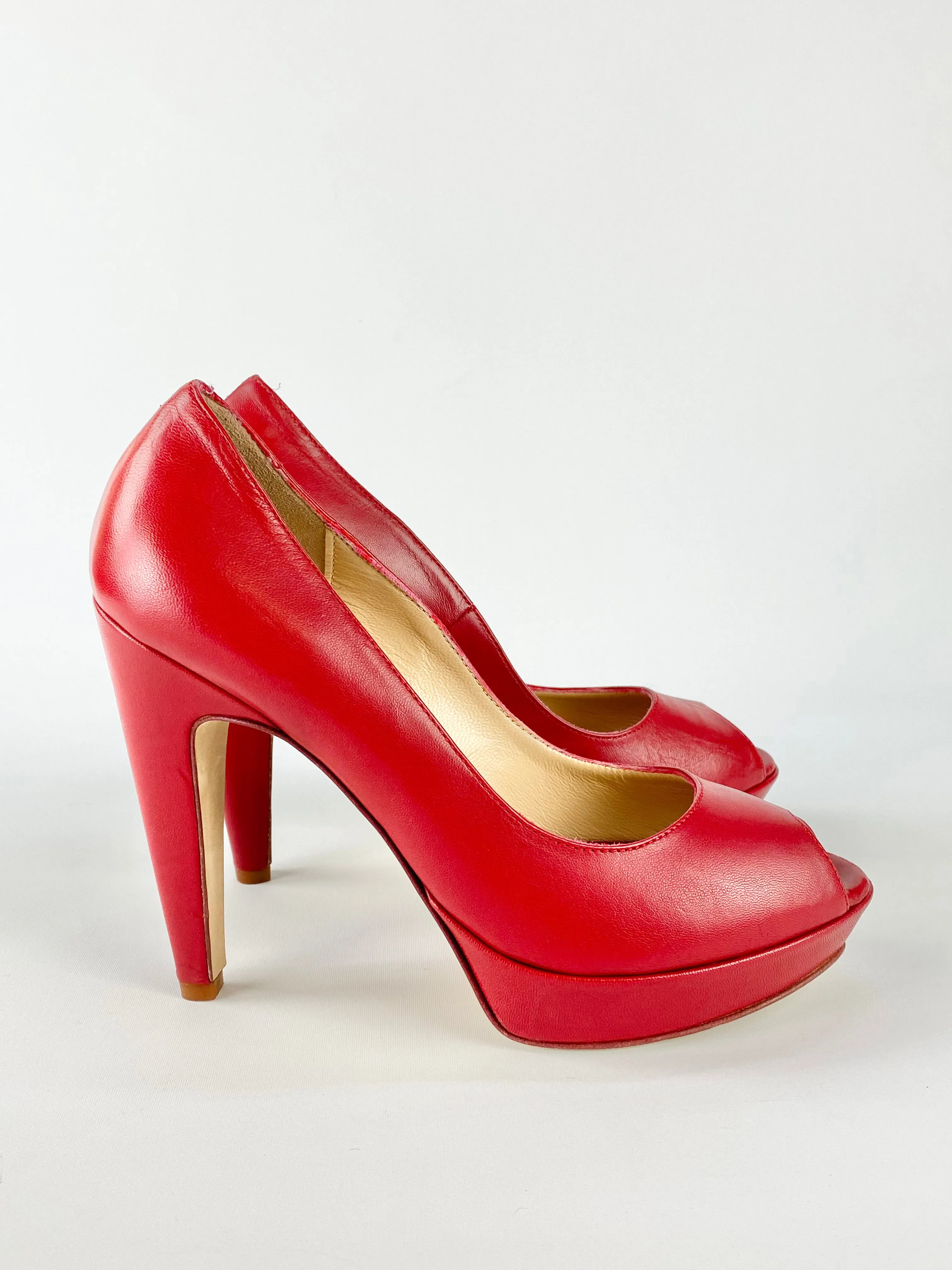 Anna F. Berry Red Peep Toe Heels - EU37