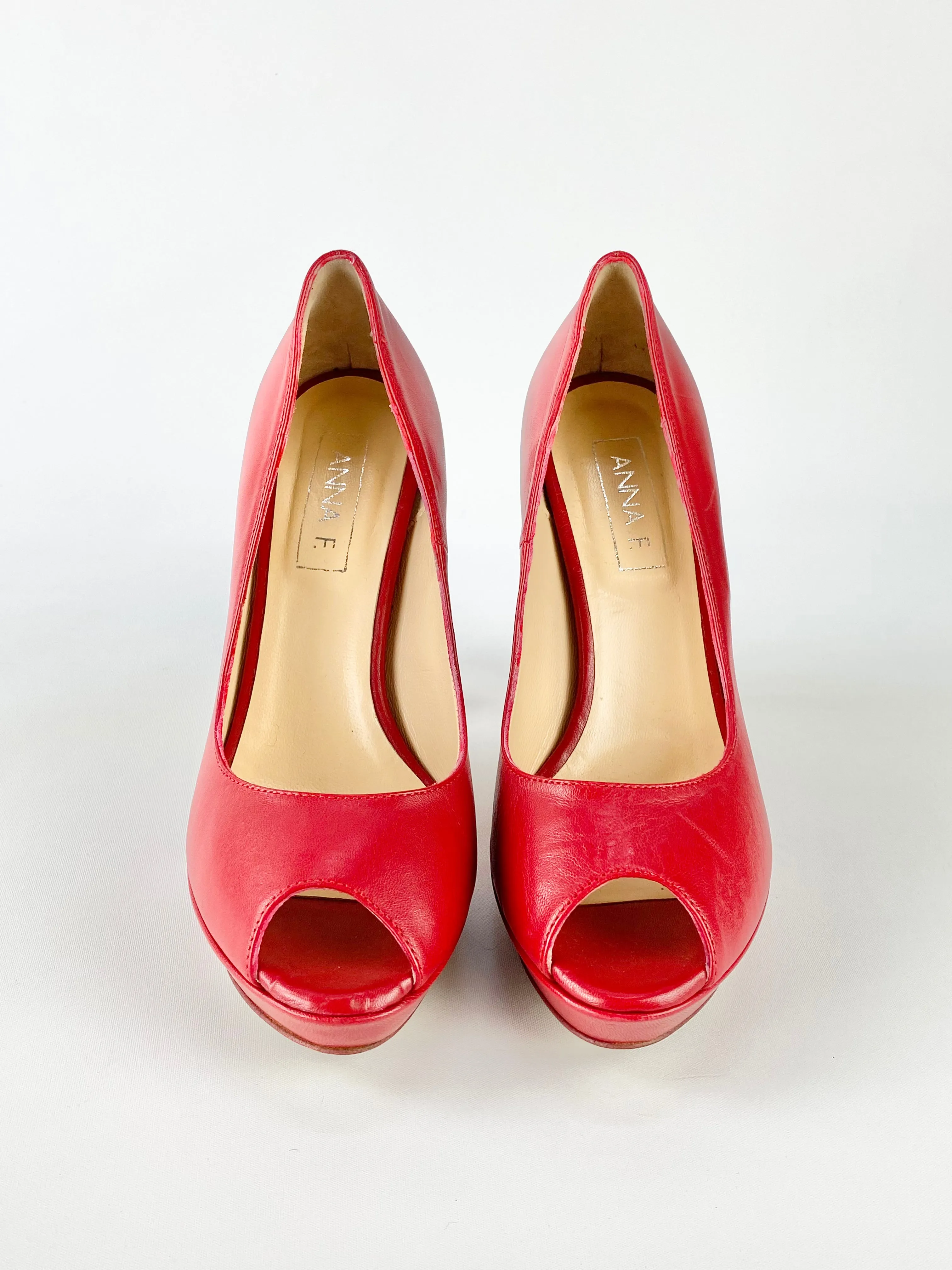 Anna F. Berry Red Peep Toe Heels - EU37