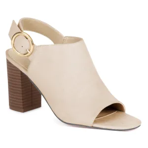 Block Heeled Sling back Sandal in Beige