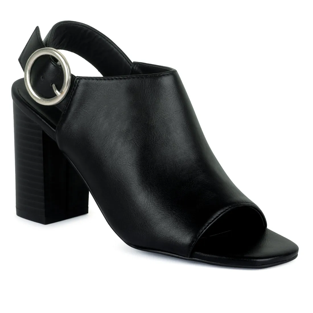 Block Heeled Sling back Sandal in Black