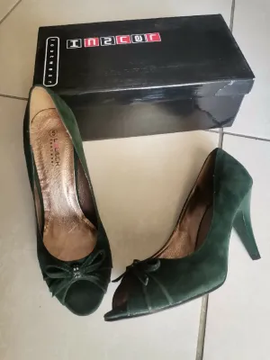 Bottle Green Suede Peep Toe Heels