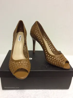 BRAND NEW DUNE TAN LEATHER WOVEN PEEP TOE HEELS SIZE 7/40