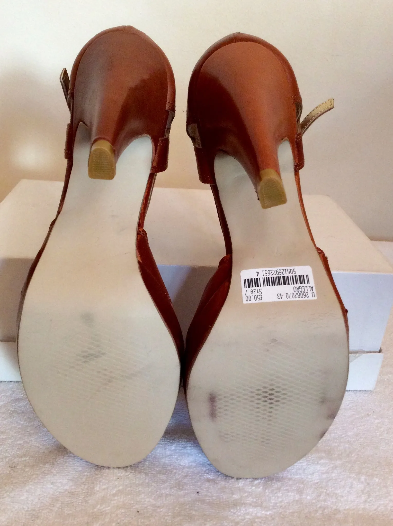 Brand New Emilio Lucax Tan Brown Leather Peeptoe Sandals Size 7/40