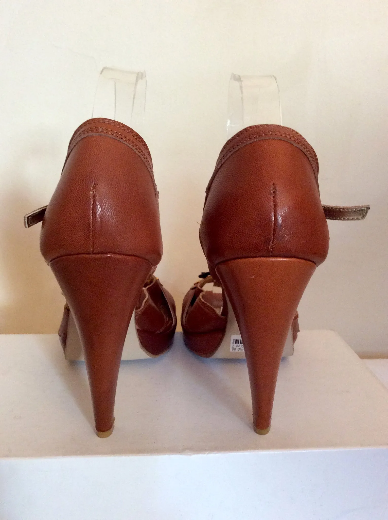 Brand New Emilio Lucax Tan Brown Leather Peeptoe Sandals Size 7/40