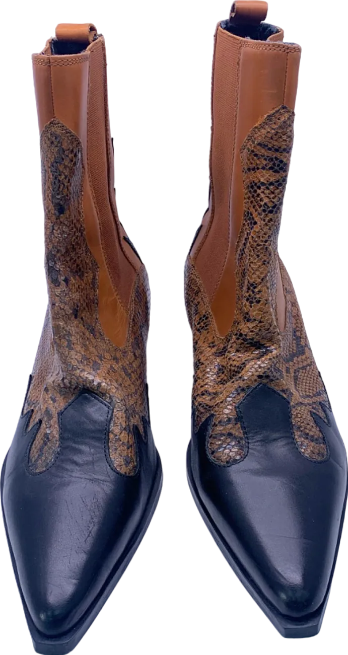 Brown and Black Snake Print Cowboy Boots UK 9