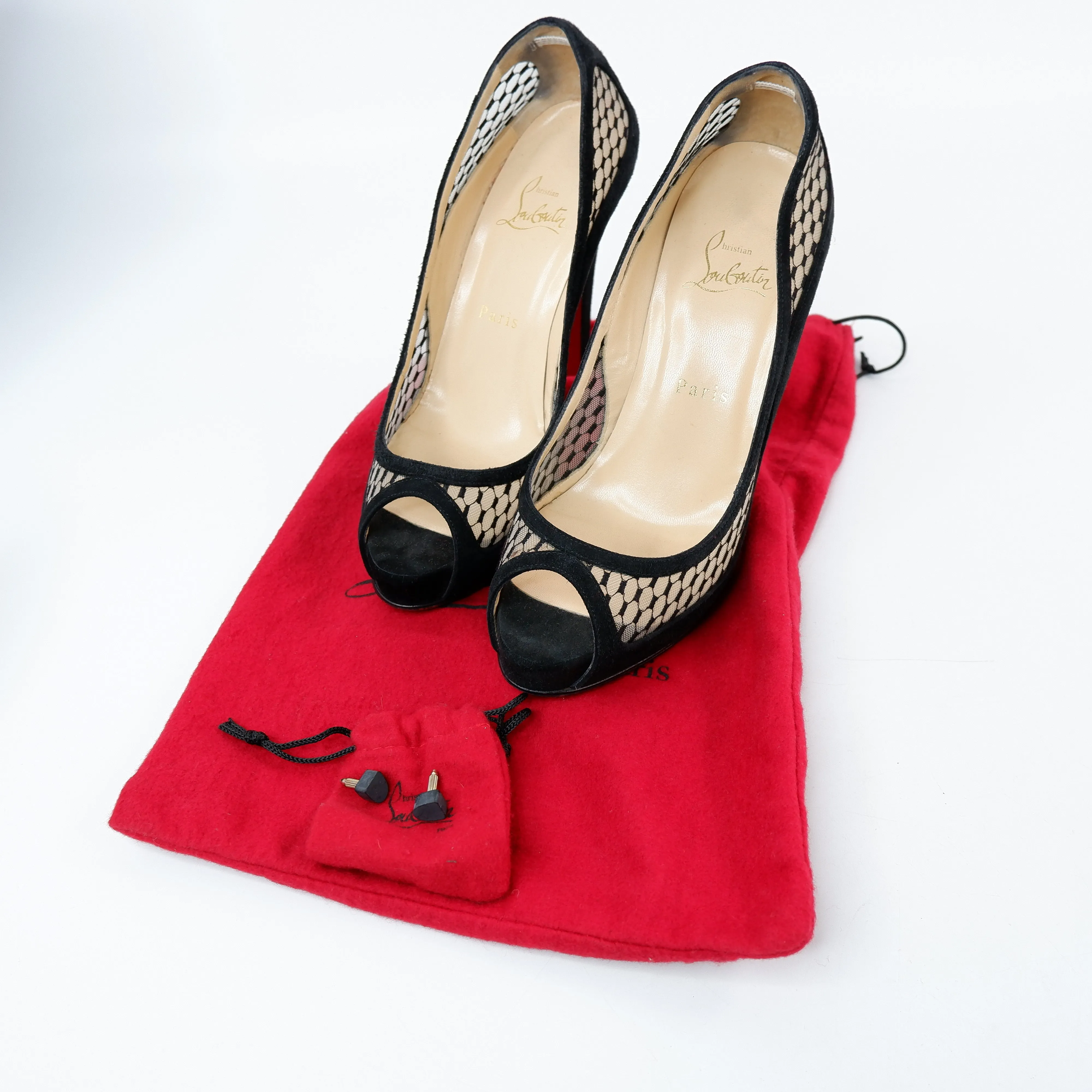 Christian Louboutin Heels Peep Toe Black Mesh 38