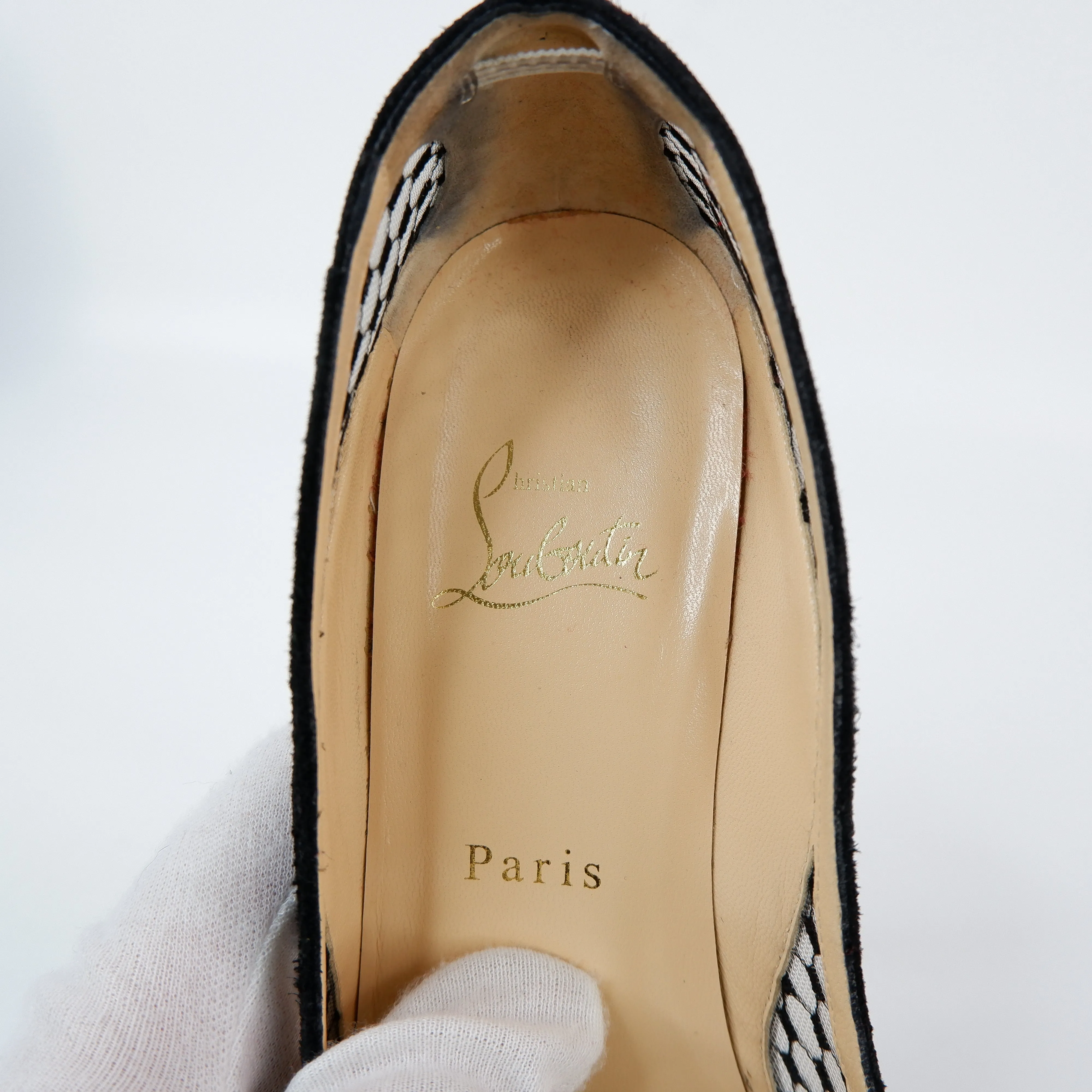Christian Louboutin Heels Peep Toe Black Mesh 38