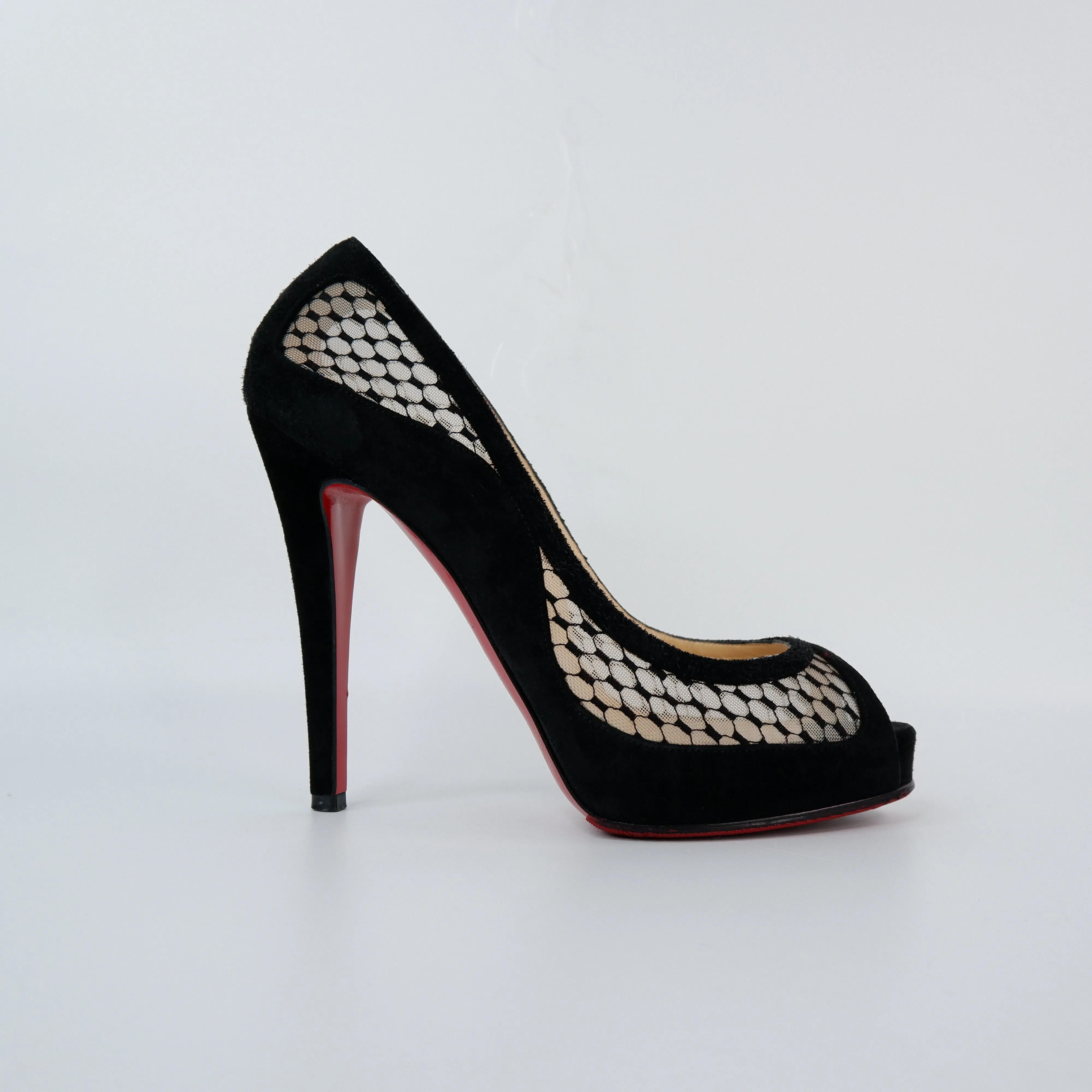 Christian Louboutin Heels Peep Toe Black Mesh 38