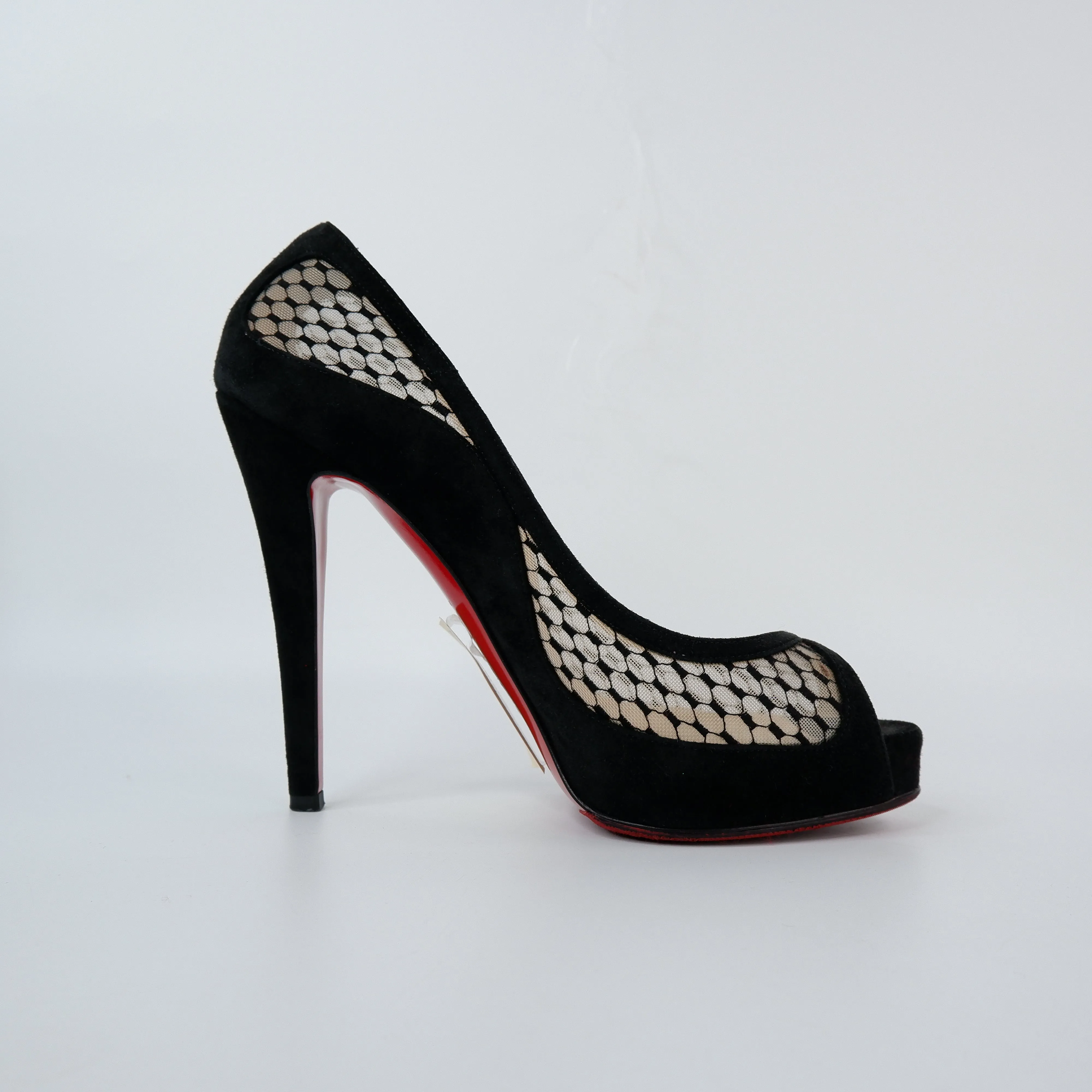 Christian Louboutin Heels Peep Toe Black Mesh 38