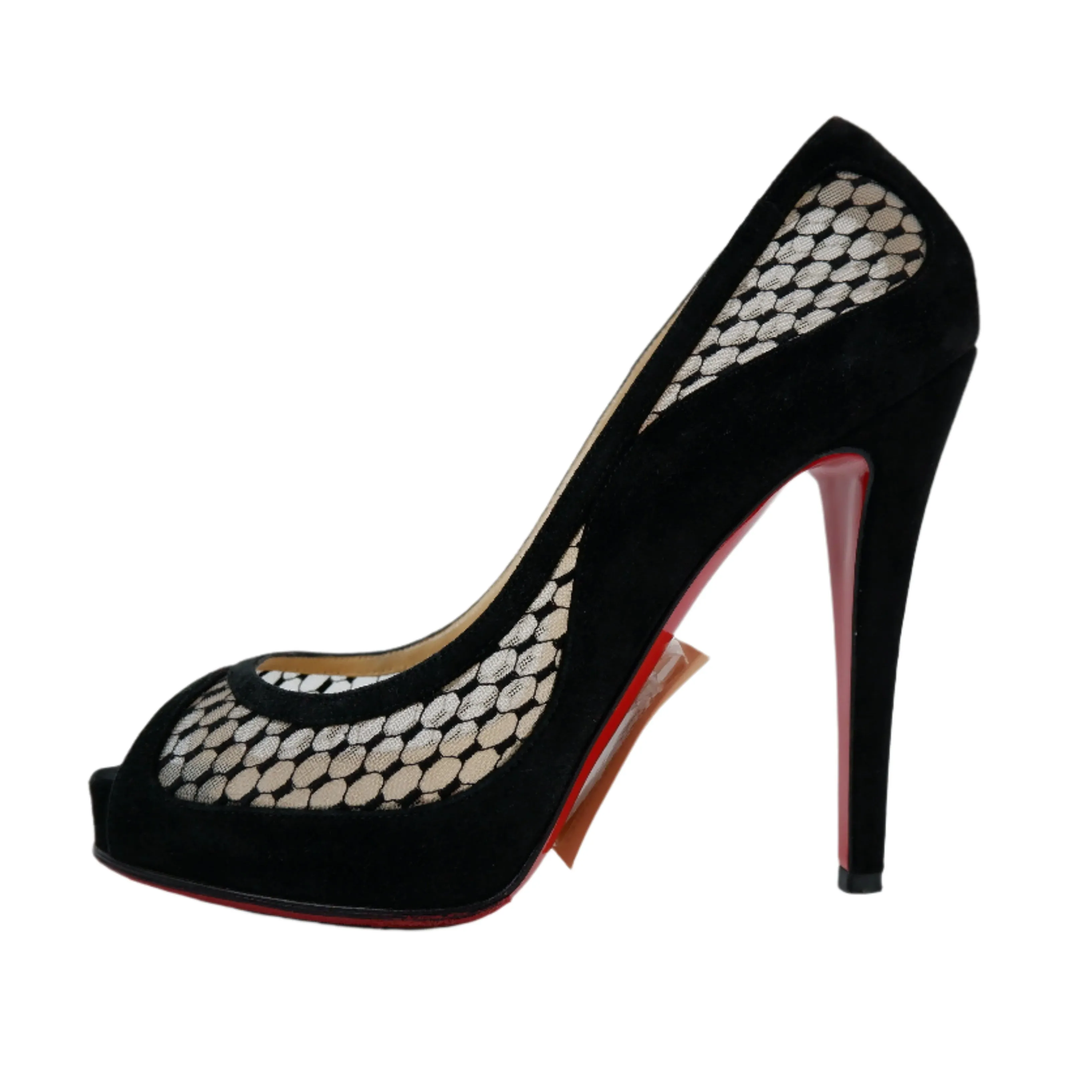 Christian Louboutin Heels Peep Toe Black Mesh 38
