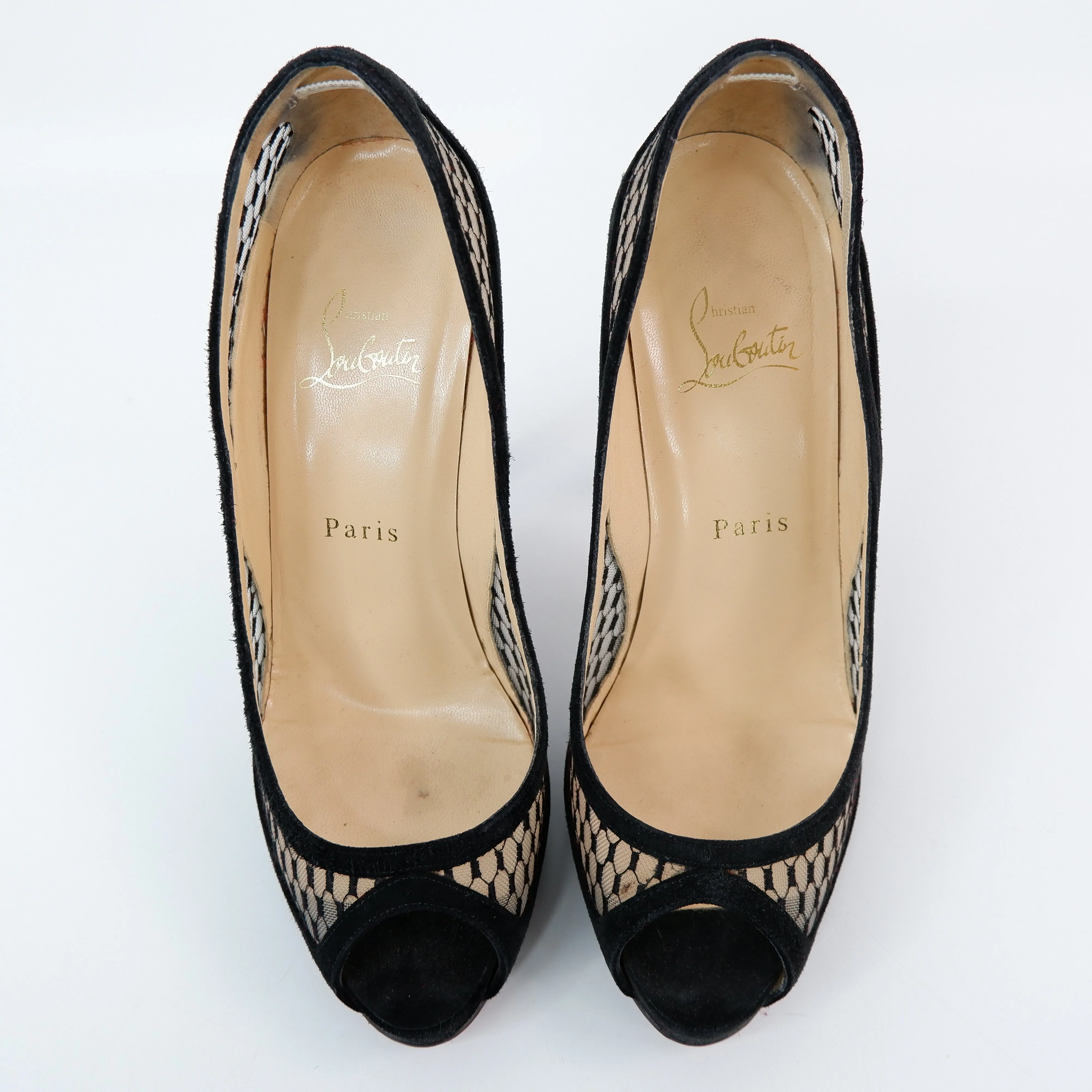 Christian Louboutin Heels Peep Toe Black Mesh 38