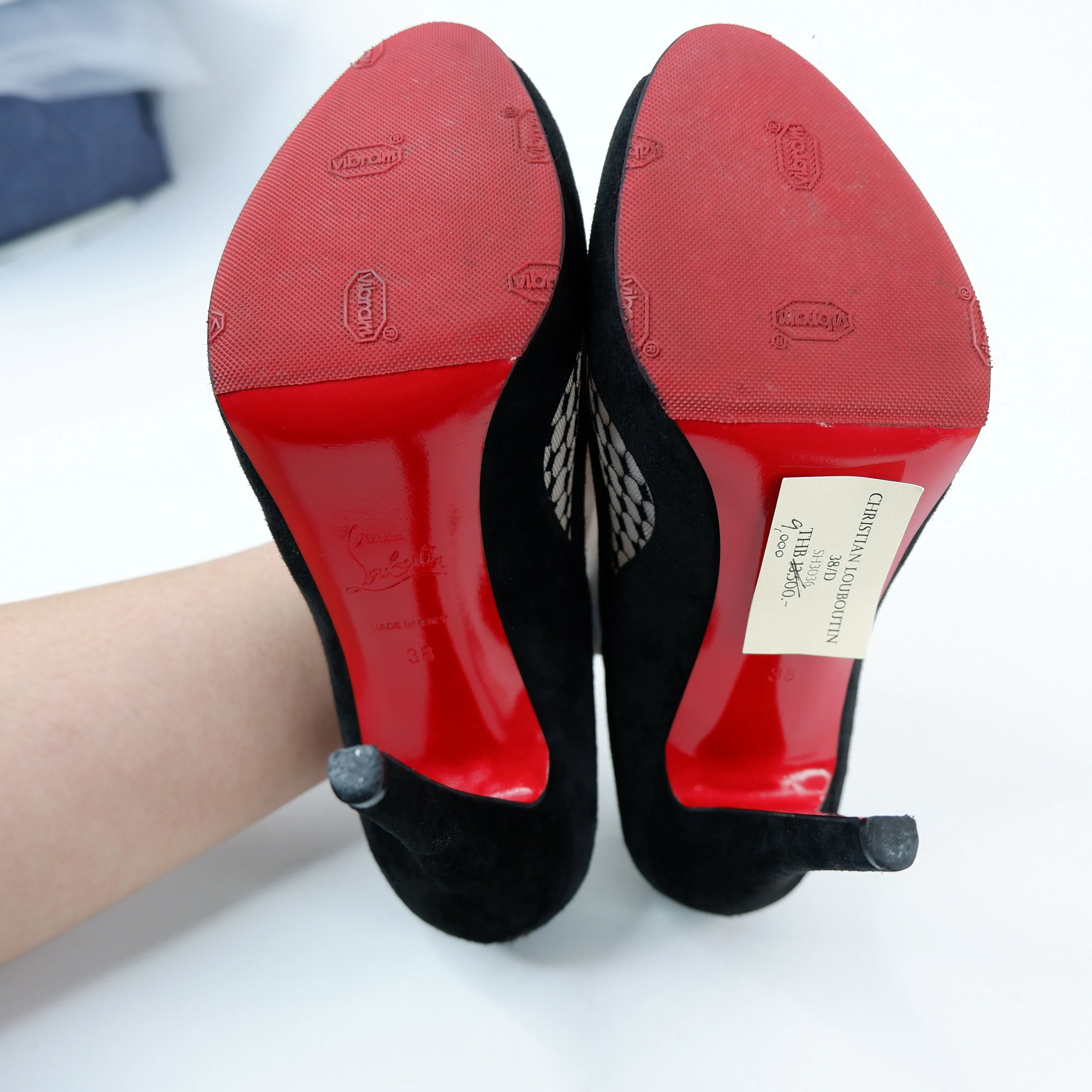 Christian Louboutin Heels Peep Toe Black Mesh 38
