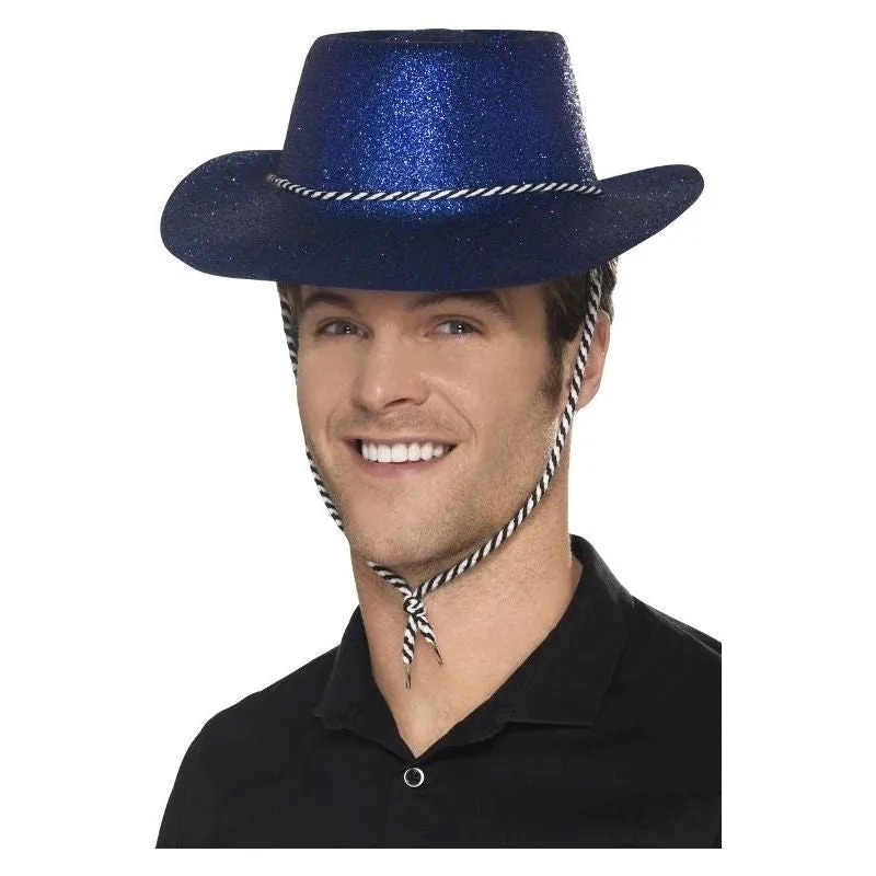 Cowboy Glitter Hat Adult Blue