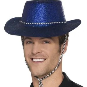 Cowboy Glitter Hat Adult Blue