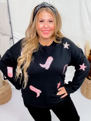 Cowboy Glitter Printed Sweatshirt