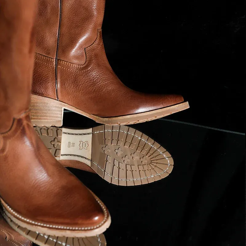 Distressed Leather Cowboy Boots
