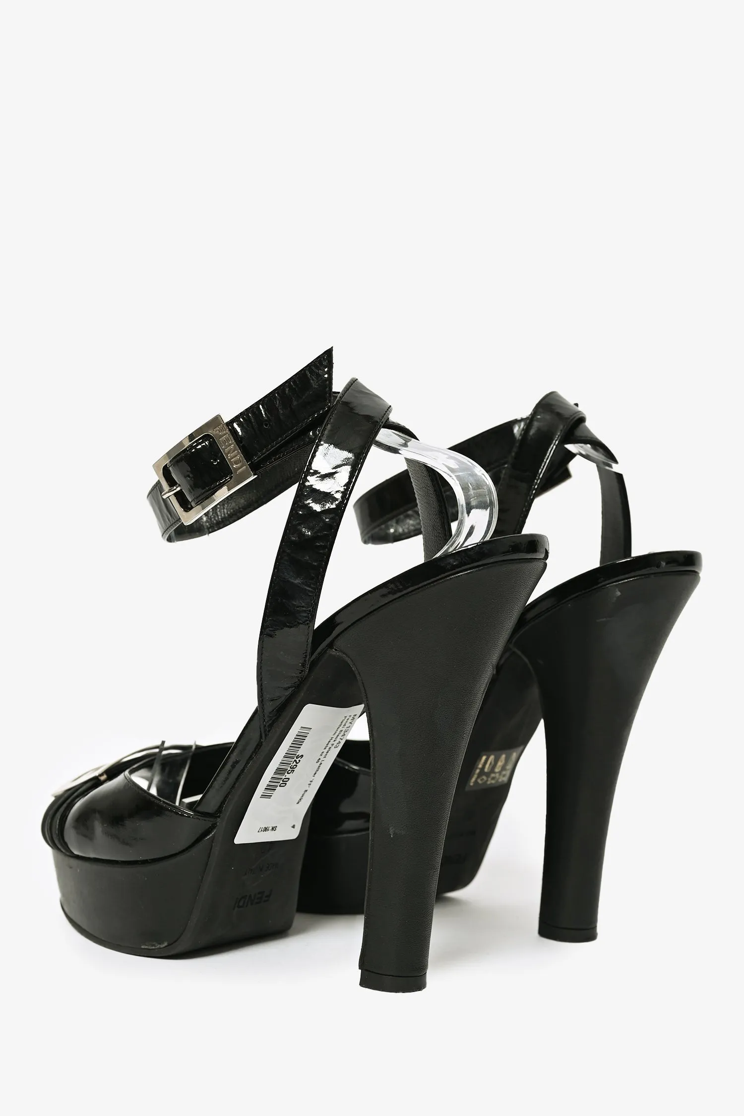 Fendi Black Patent Leather 'FF' Buckle Platform Heels Size 40