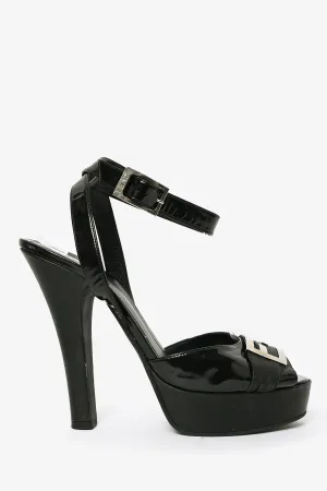 Fendi Black Patent Leather 'FF' Buckle Platform Heels Size 40