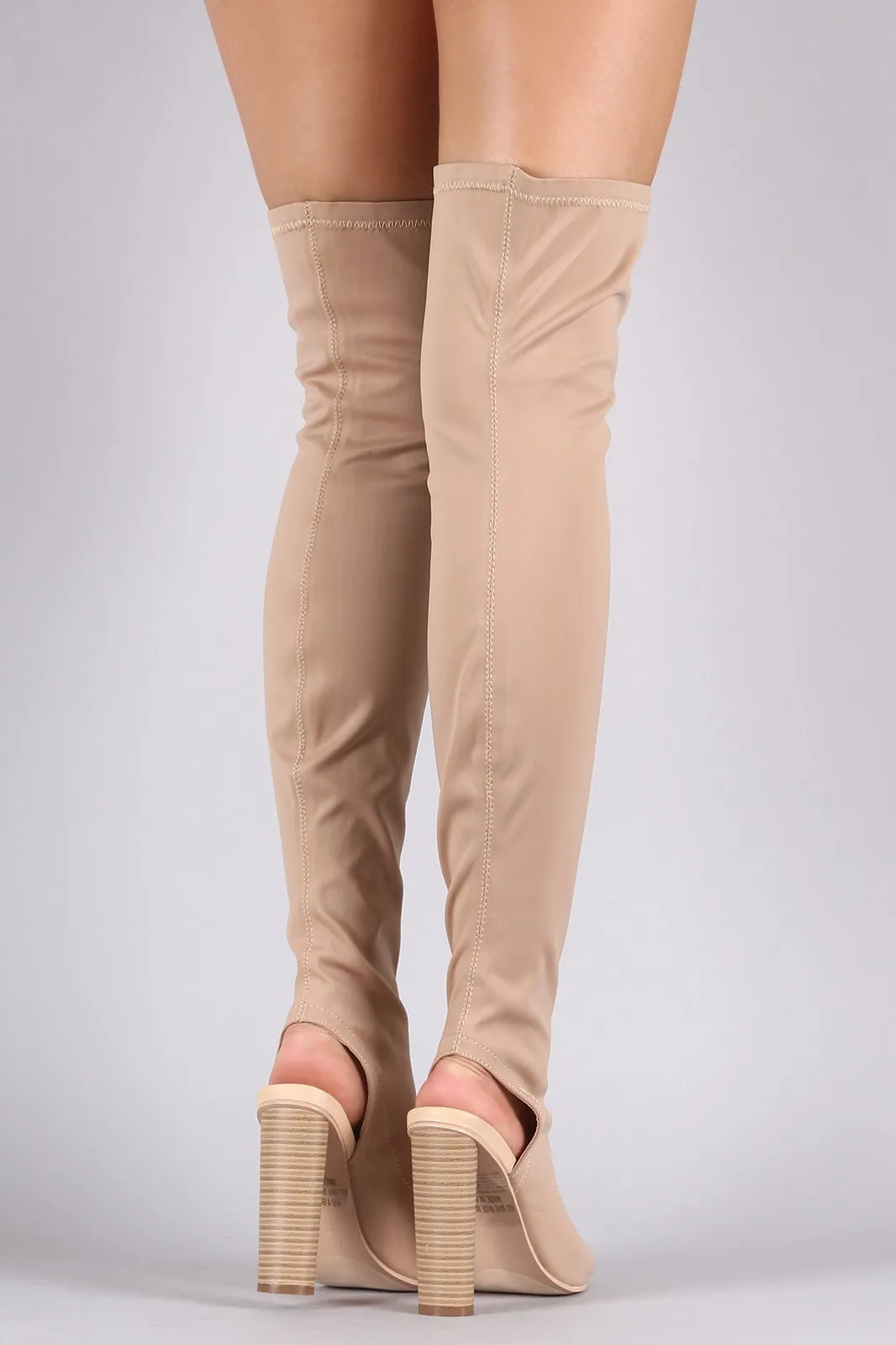 Fitted Elastane Peep Toe Over-The-Knee Chunky Heel Boots