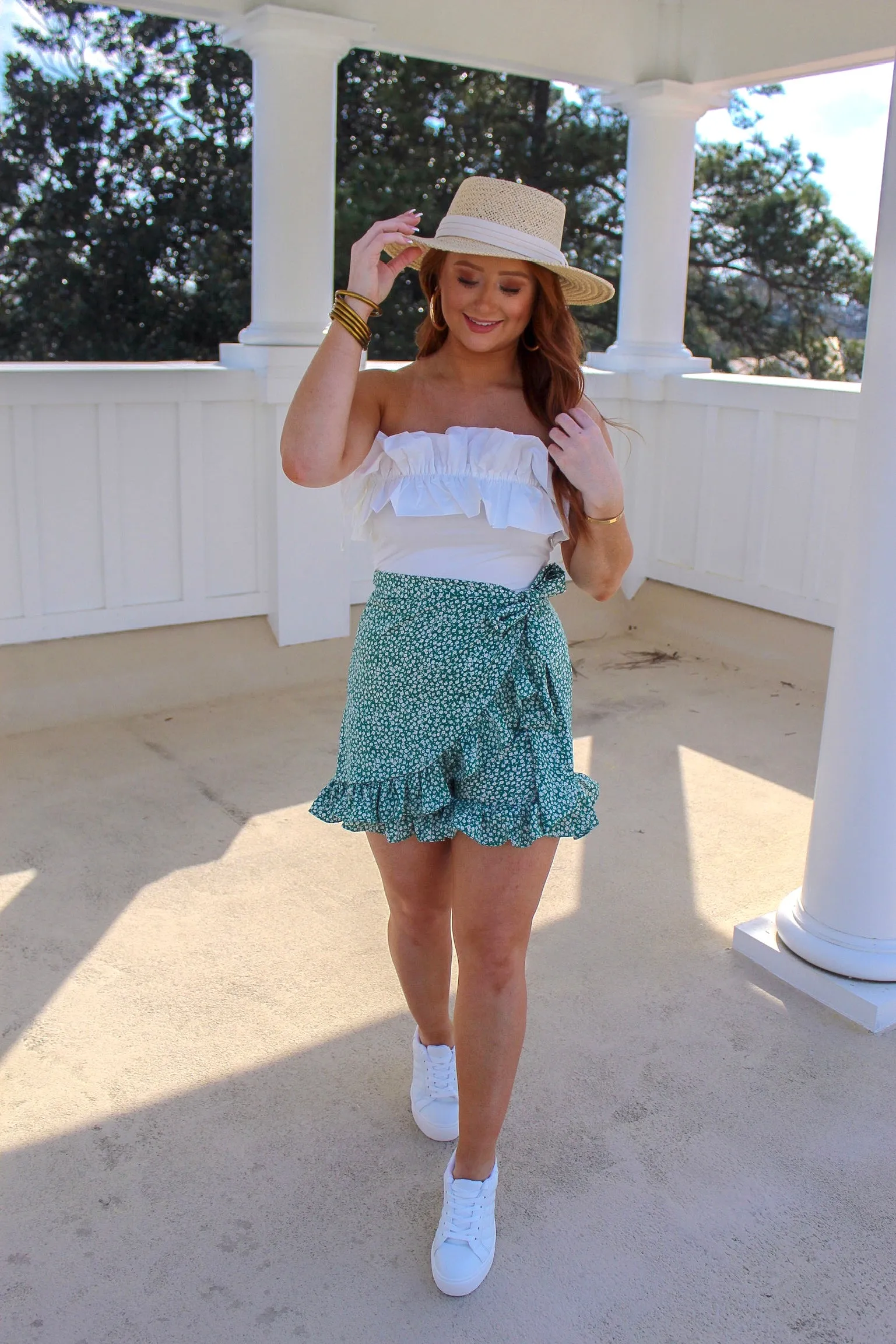 Frady Mini Wrap Ruffle Skort- Green