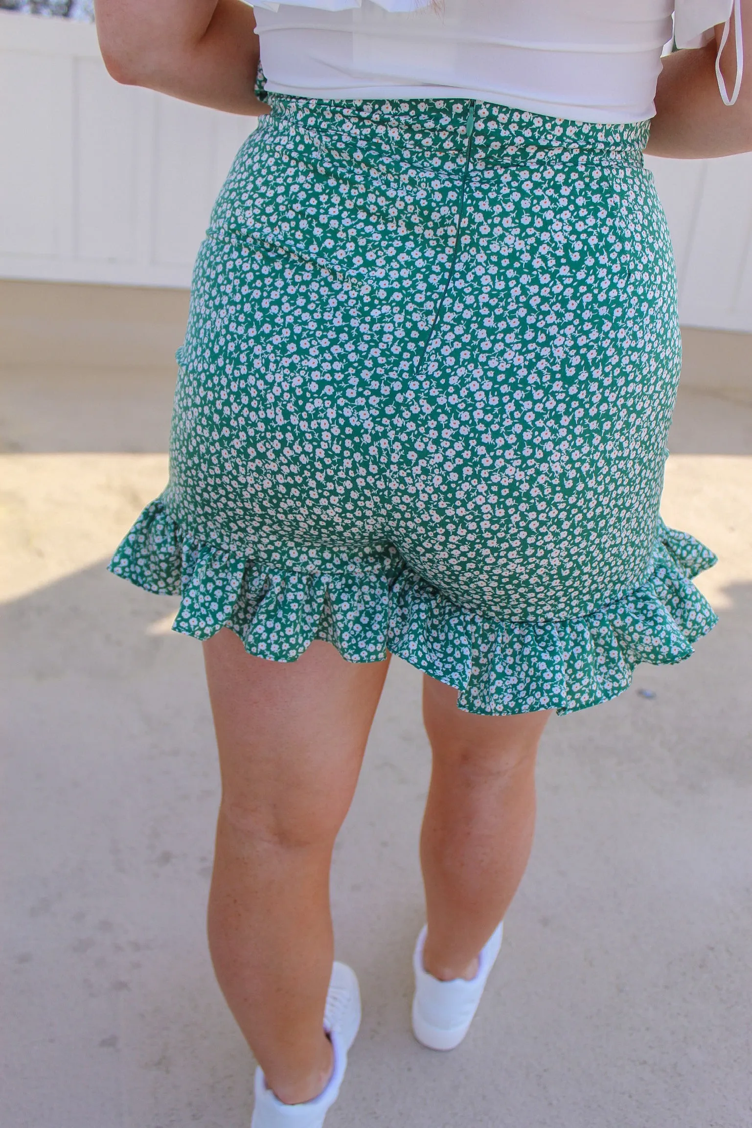 Frady Mini Wrap Ruffle Skort- Green
