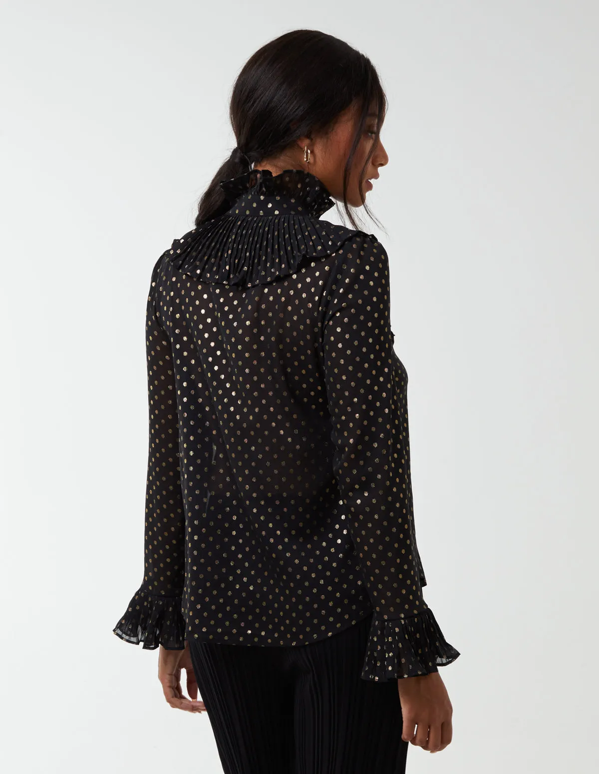 Gold Dots Pleated Frill Shirt