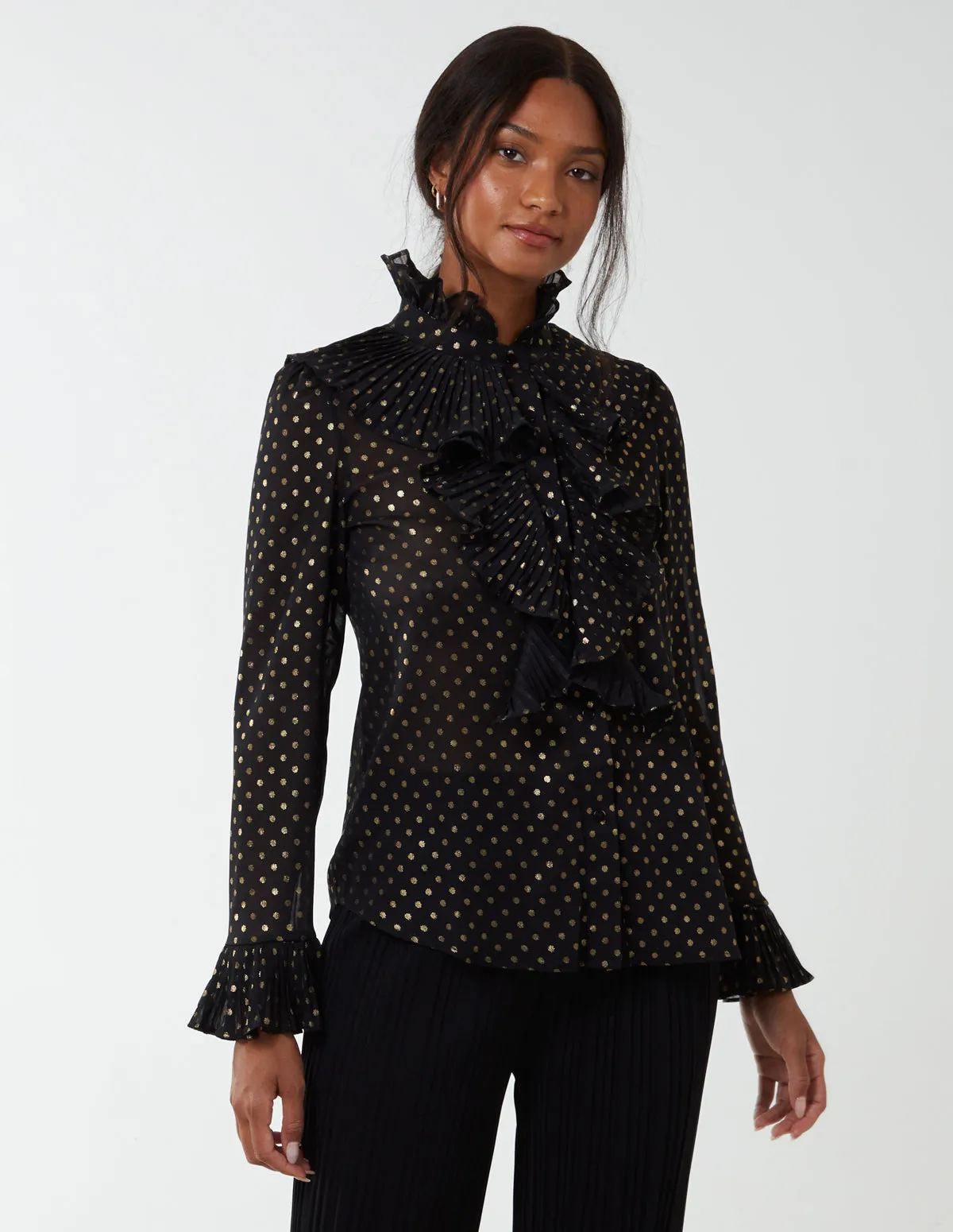 Gold Dots Pleated Frill Shirt