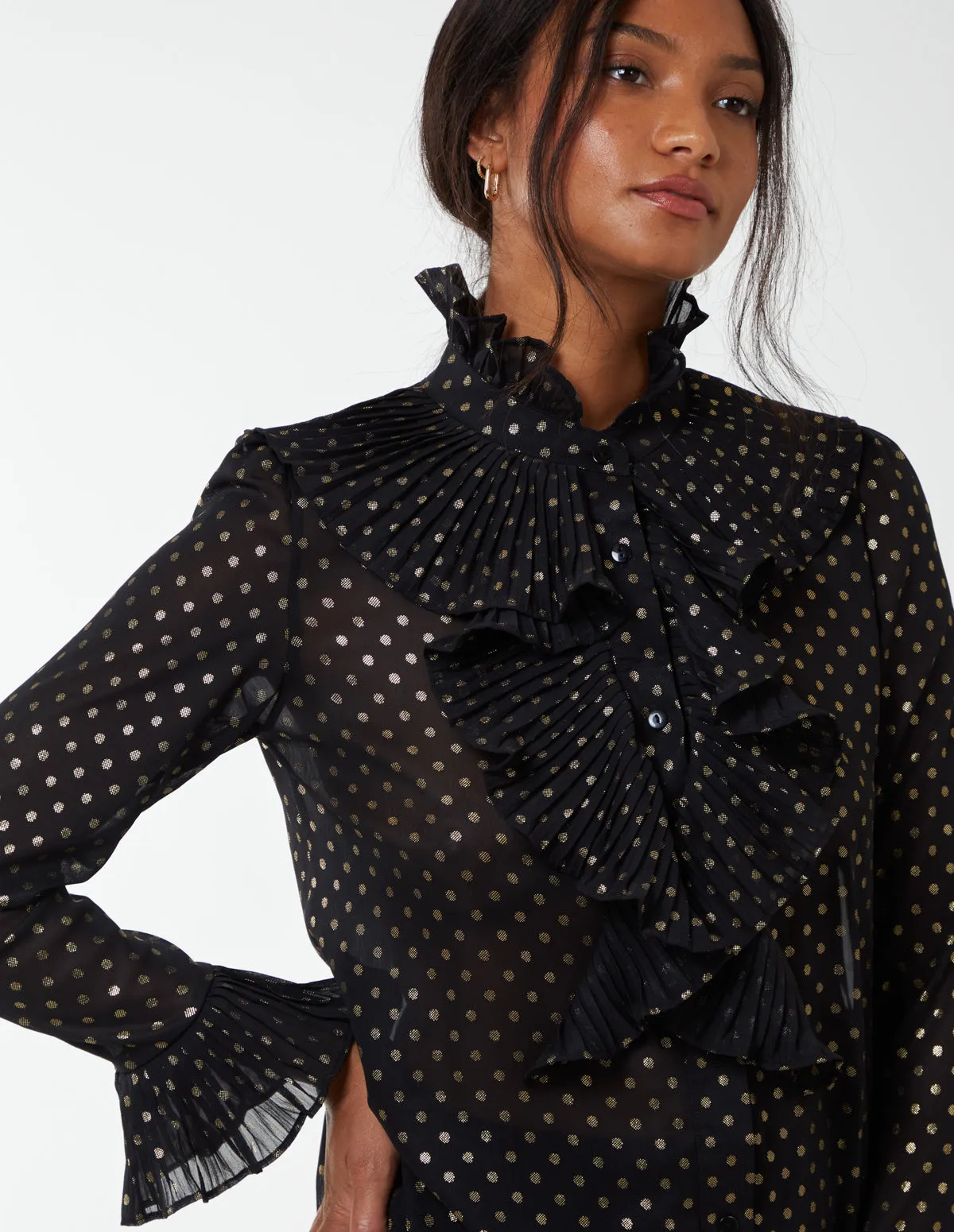 Gold Dots Pleated Frill Shirt