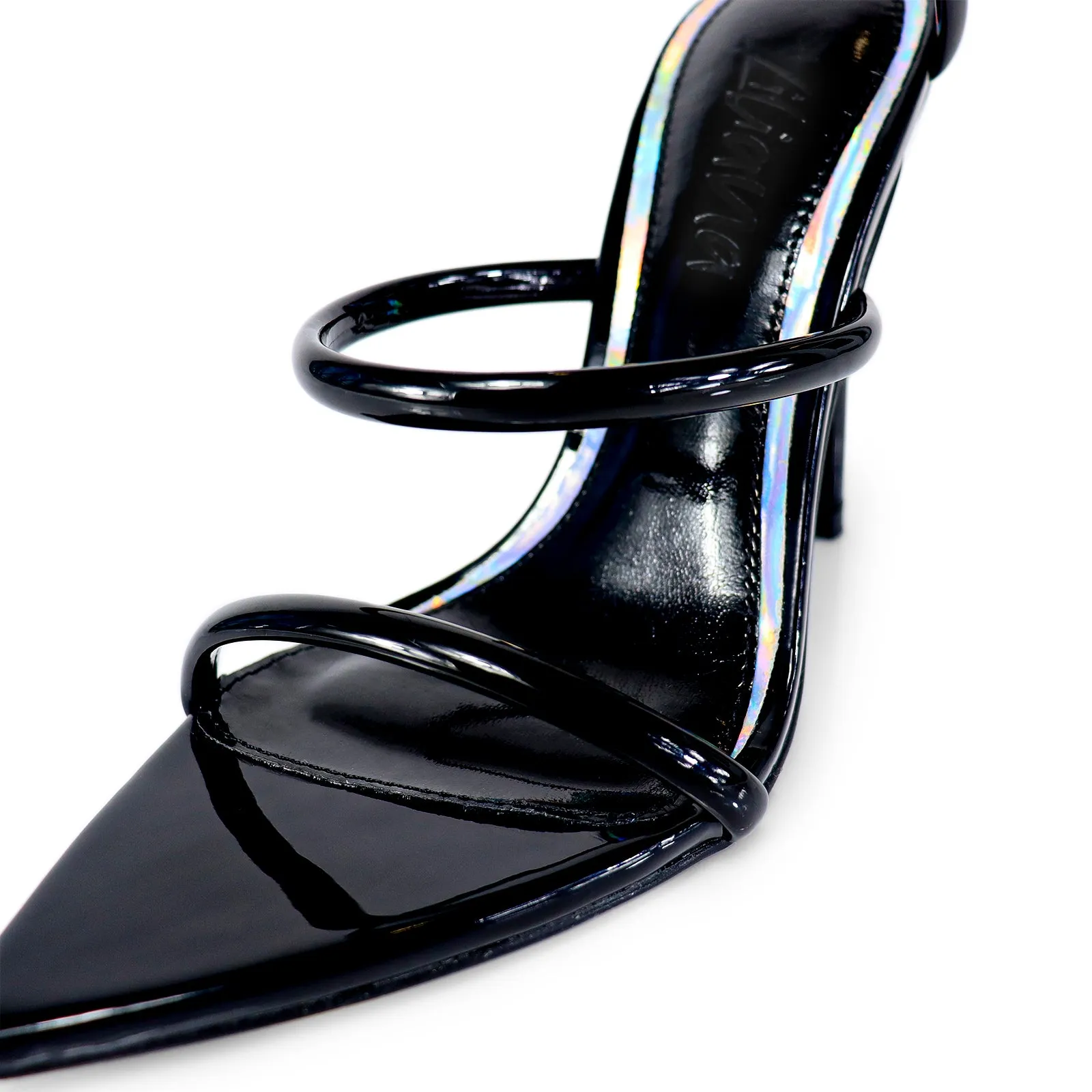 LAURENT-70 TUBULAR SPIRAL STRAP ON POINTED HEEL - BLACK