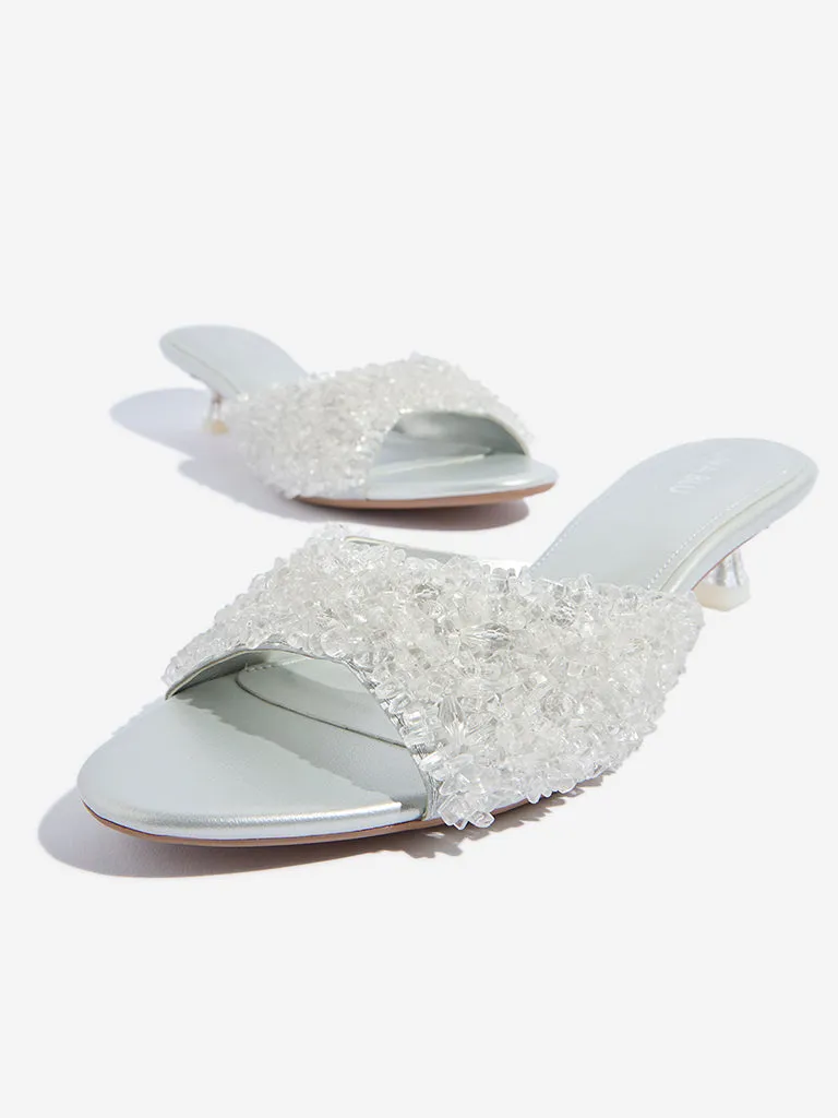 LUNA BLU Silver Embellished Peep Toe Sandals