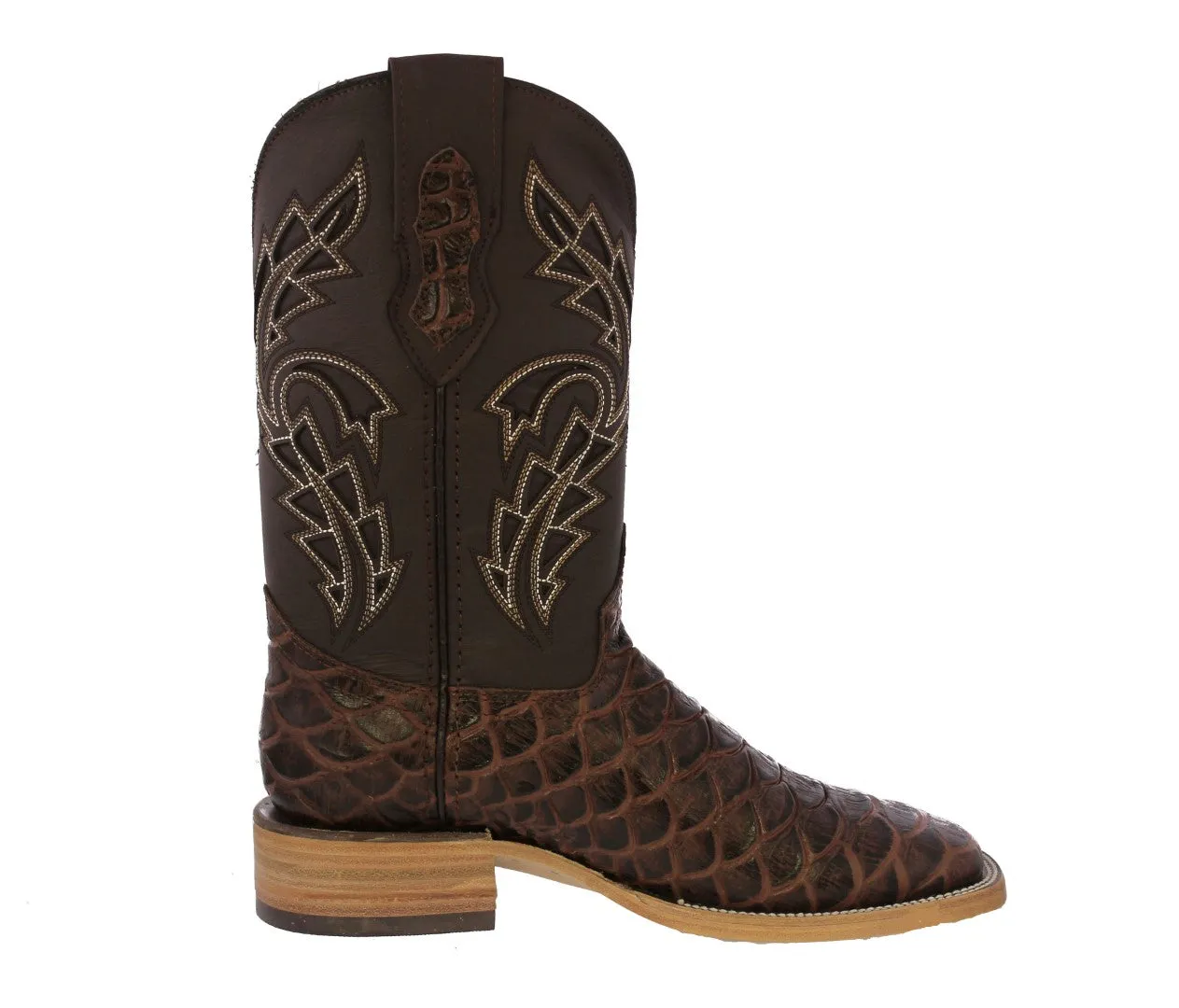 Mens Brown Cowboy Boots Anaconda Print Leather - Square Toe