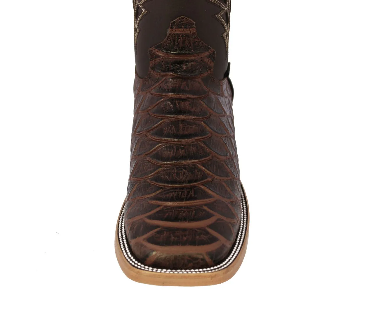 Mens Brown Cowboy Boots Anaconda Print Leather - Square Toe