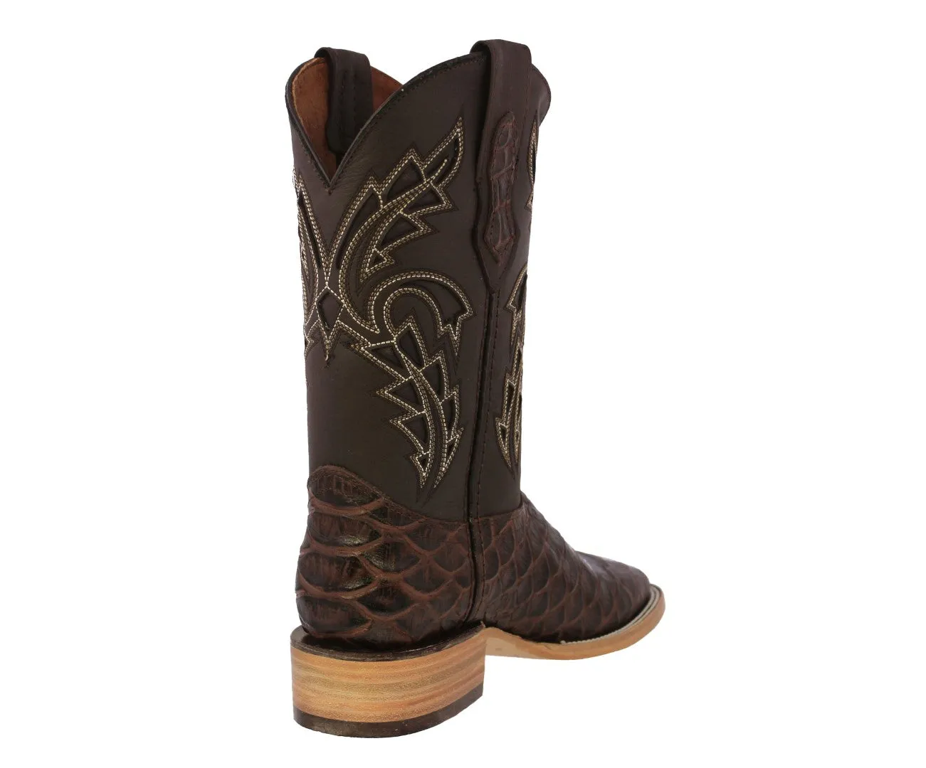 Mens Brown Cowboy Boots Anaconda Print Leather - Square Toe