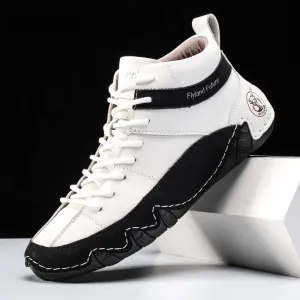 Men's Leather Athletic Sneakers with Wavy Grip Sole