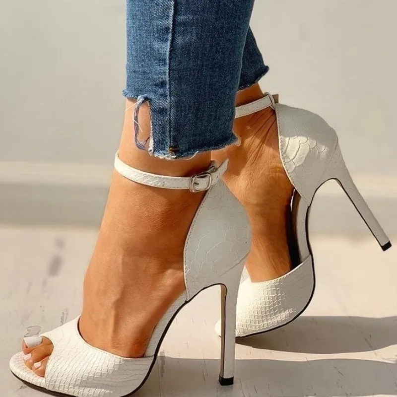 Peep-Toe Shoes Women's Snake-Print High Heels Open-Toe