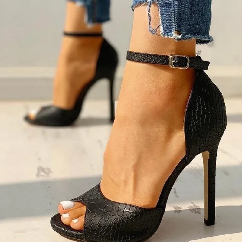 Peep-Toe Shoes Women's Snake-Print High Heels Open-Toe