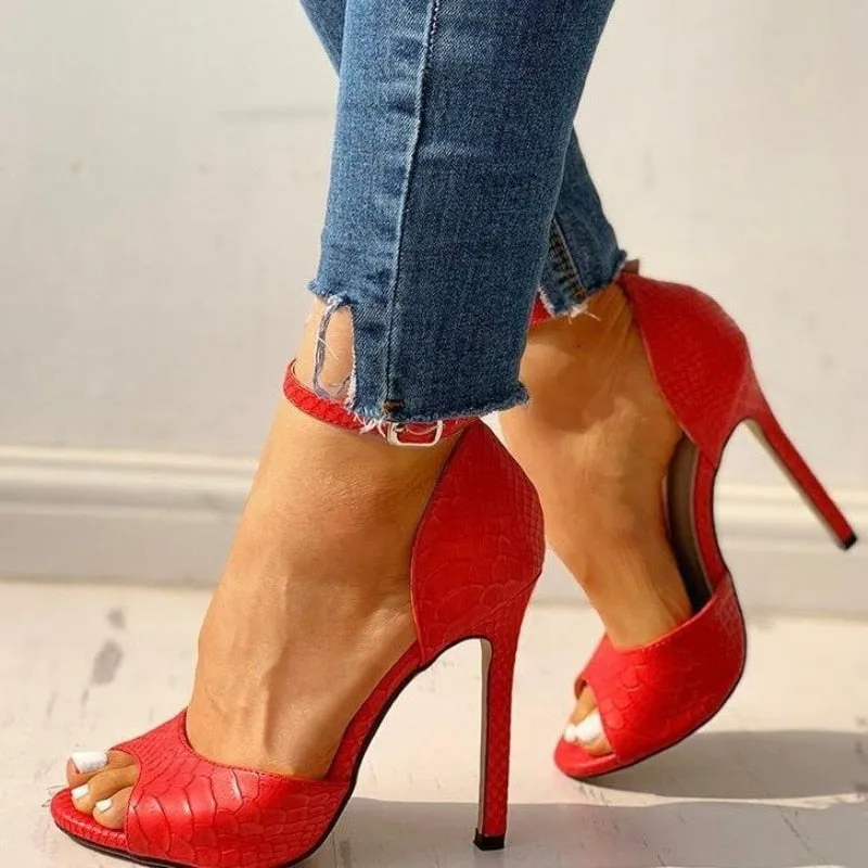 Peep-Toe Shoes Women's Snake-Print High Heels Open-Toe