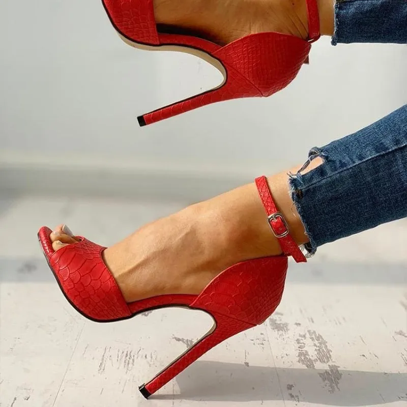 Peep-Toe Shoes Women's Snake-Print High Heels Open-Toe