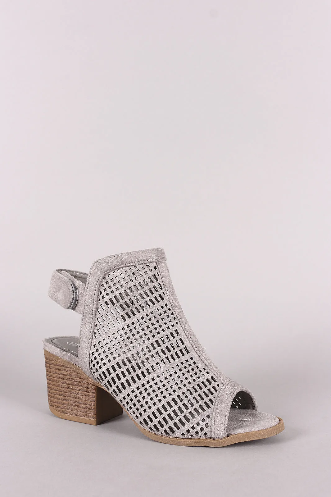 Perforated Suede Peep Toe Chunky Mule Heel