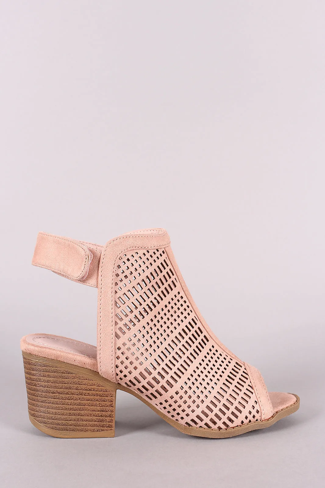 Perforated Suede Peep Toe Chunky Mule Heel