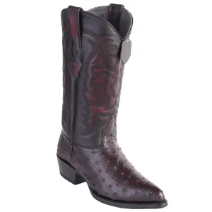 R Toe Cowboy Boots - Round  Toe Cowboy Boots Los Altos Men's Black Cherry Ostrich R-Toe Western Boots