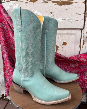 Roper Women's Anika Light Blue Turquoise Aztec Embroidered Snip Toe Cowgirl Boots 7619-8586